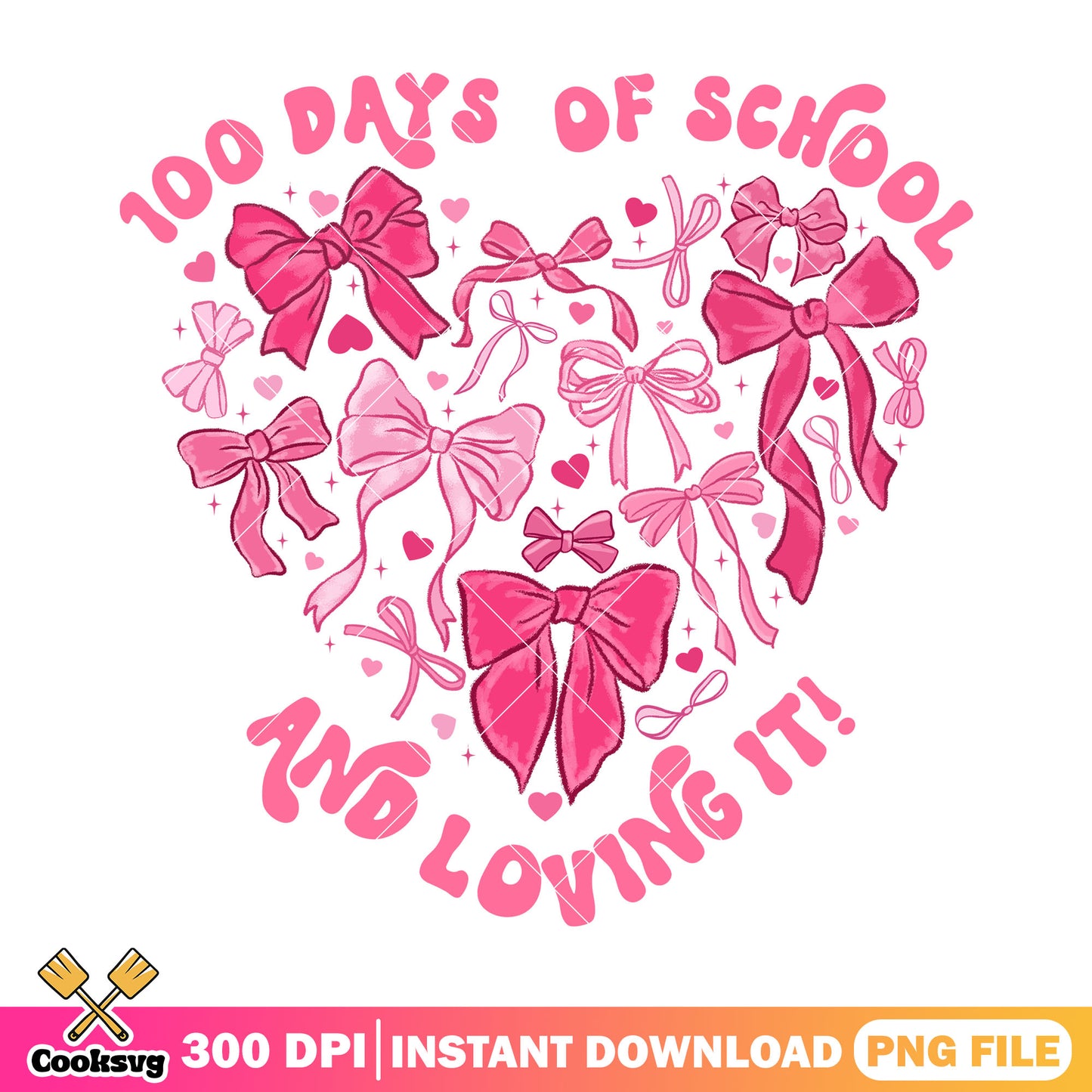 100 days school loving it png, back to school png, bows pink png