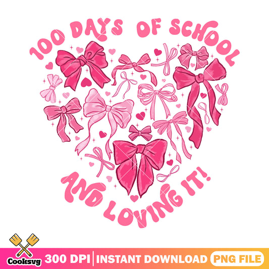 100 days school loving it png, back to school png, bows pink png