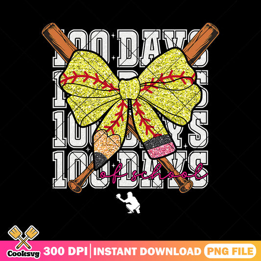 100 days school with baseball bat png, back to school png, bow cute png