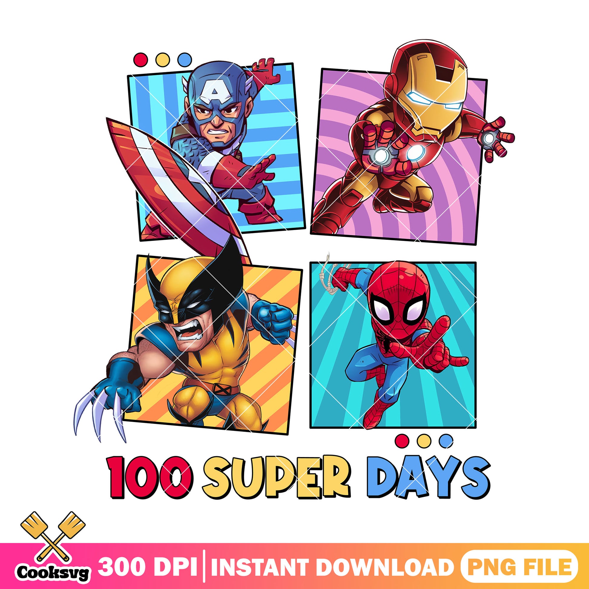 100 super days png, back to school image png, marvel cartoon png