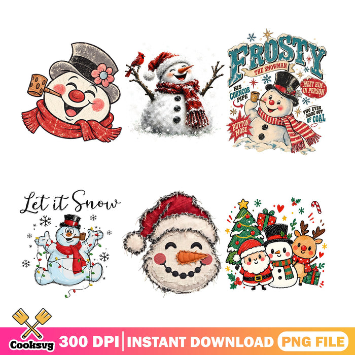 Frosty Snowman Xmas PNG Bundle, Let It Snow PNG, Snowman Face PNG