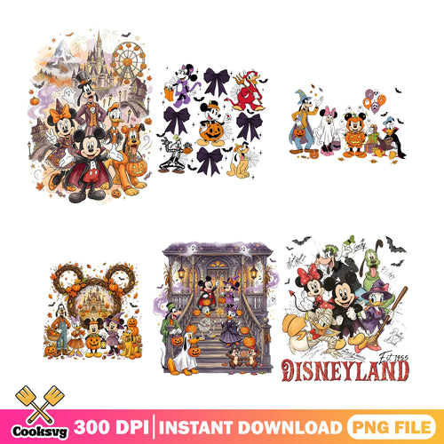 Watercolor Disney PNG Bundle, Haunted Porch Mickey PNG, Castle PNG