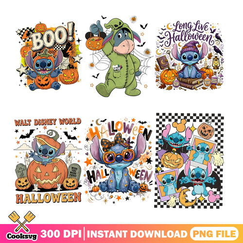 Stitch Long Live Halloween PNG Bundle, Stitch Boo PNG, Eeyore PNG