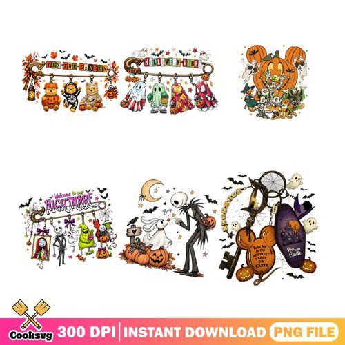 Halloween Charm Pin PNG Bundle, Pooh Tis The Season PNG, Castle PNG