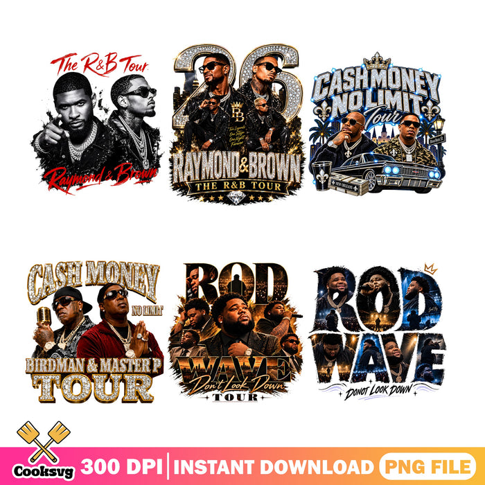 Cash Money No Limit Tour PNG Bundle, Rod Wave PNG, Chris Brown PNG