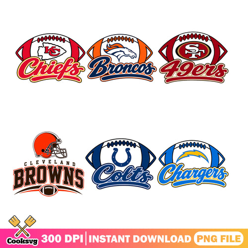 NFL Script Logo PNG Bundle, Chiefs Broncos PNG, Browns Colts PNG