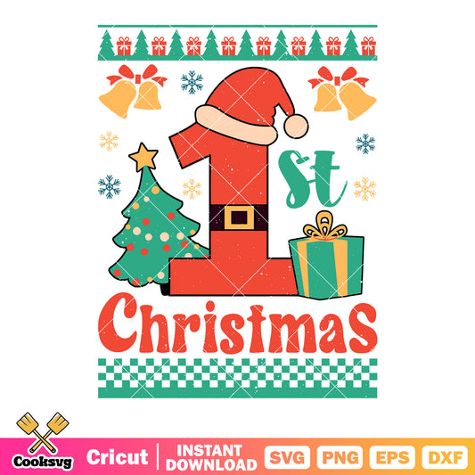 1st chrismas svg, chrismas trees art svg, chrismas bell svg