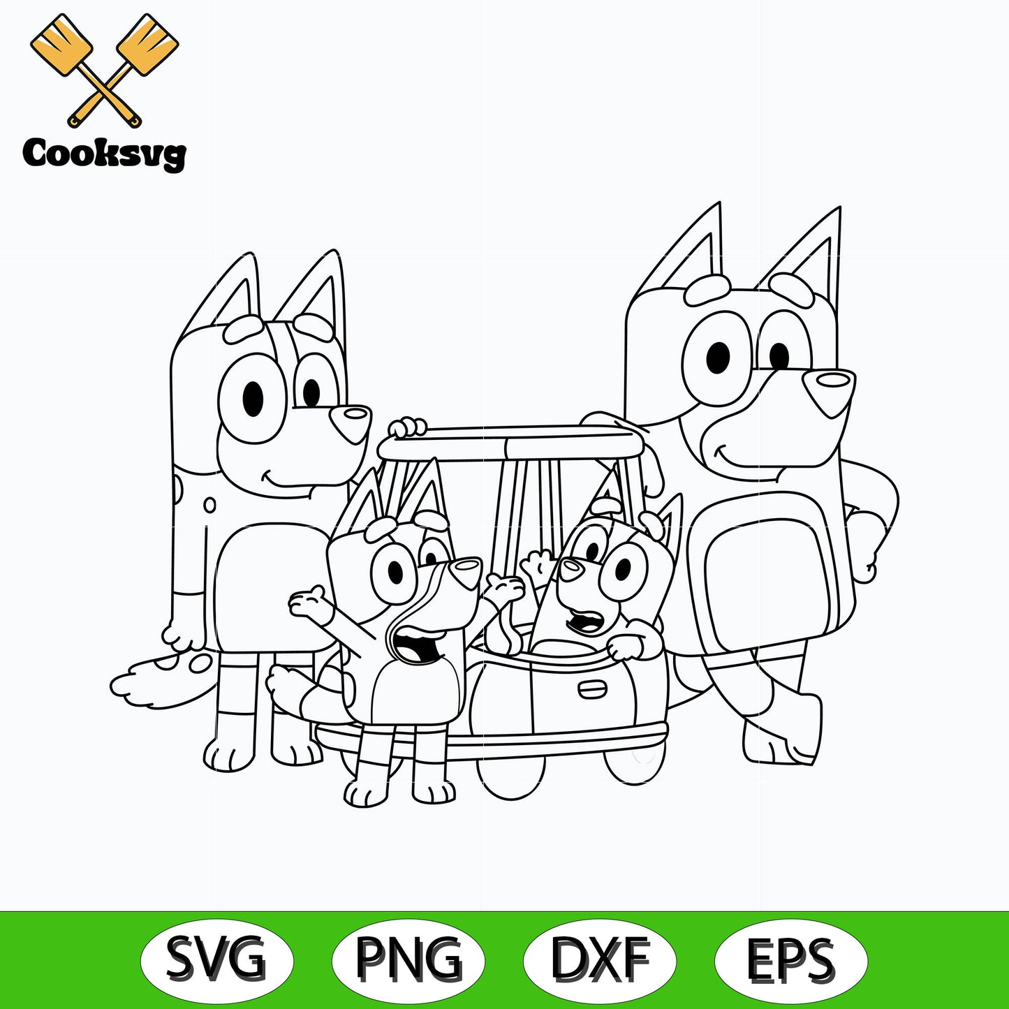 Bluey family and car outline svg