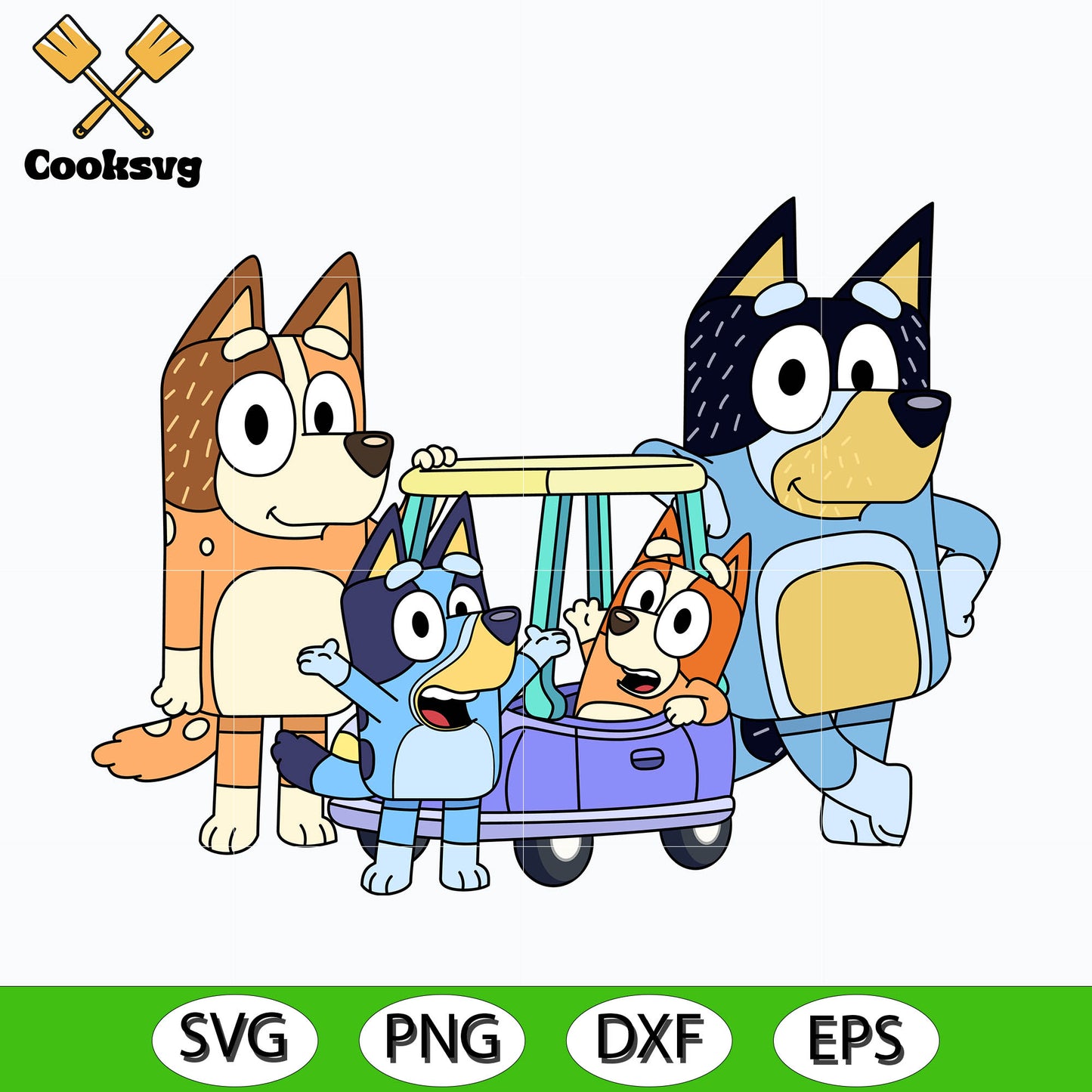 Bluey and bingo family and car svg