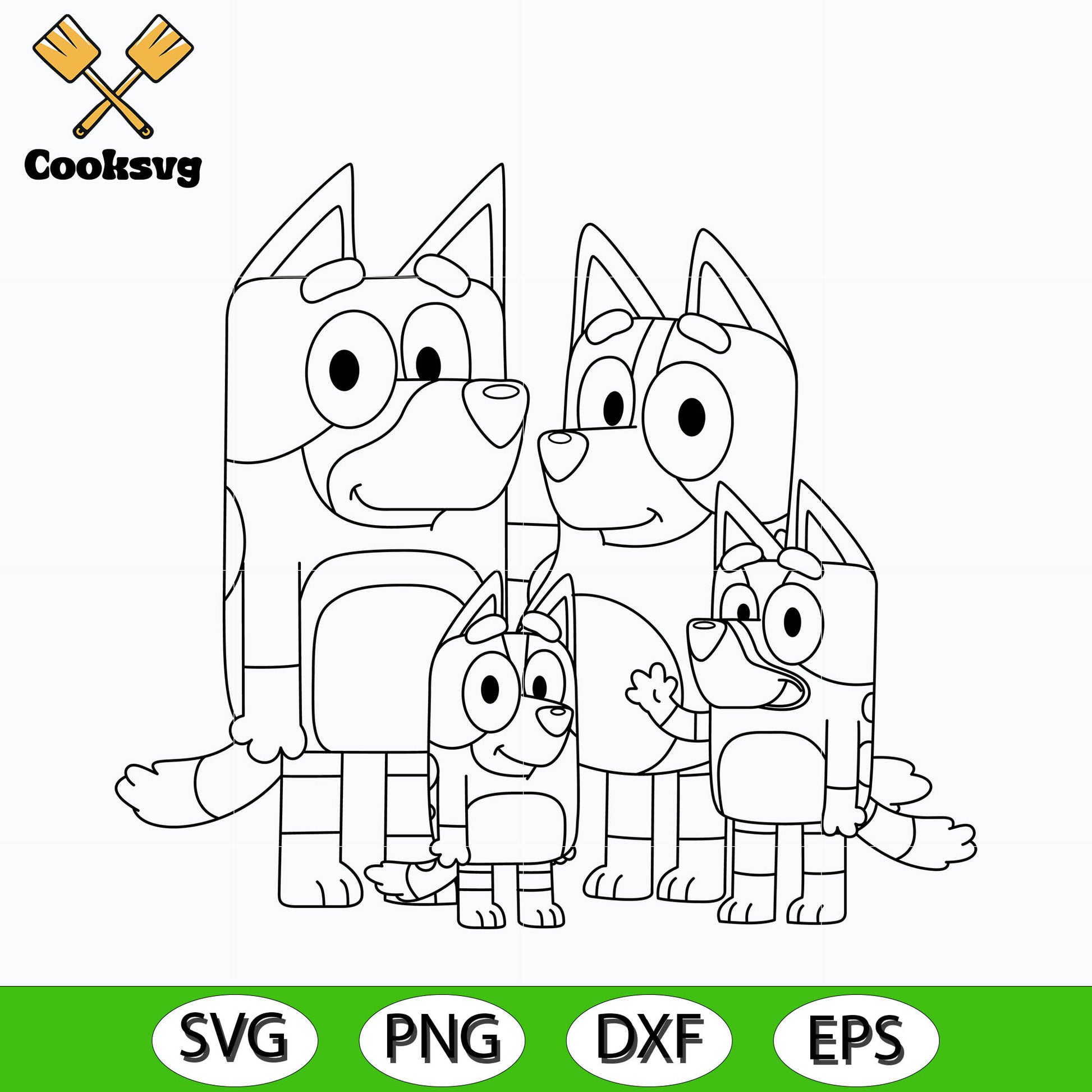 Bluey and bingo family outline svg