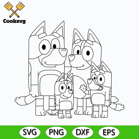 Bluey and bingo family outline svg