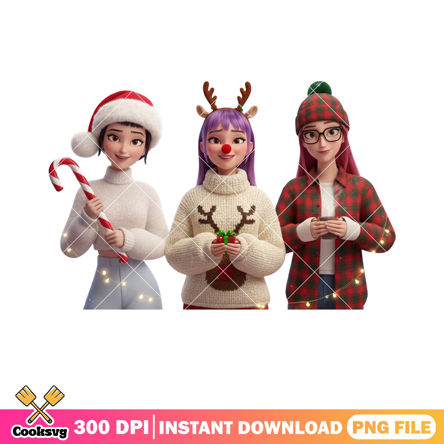 3D huntrix christmas edition png, rumi huntrix png, zoey huntrix png