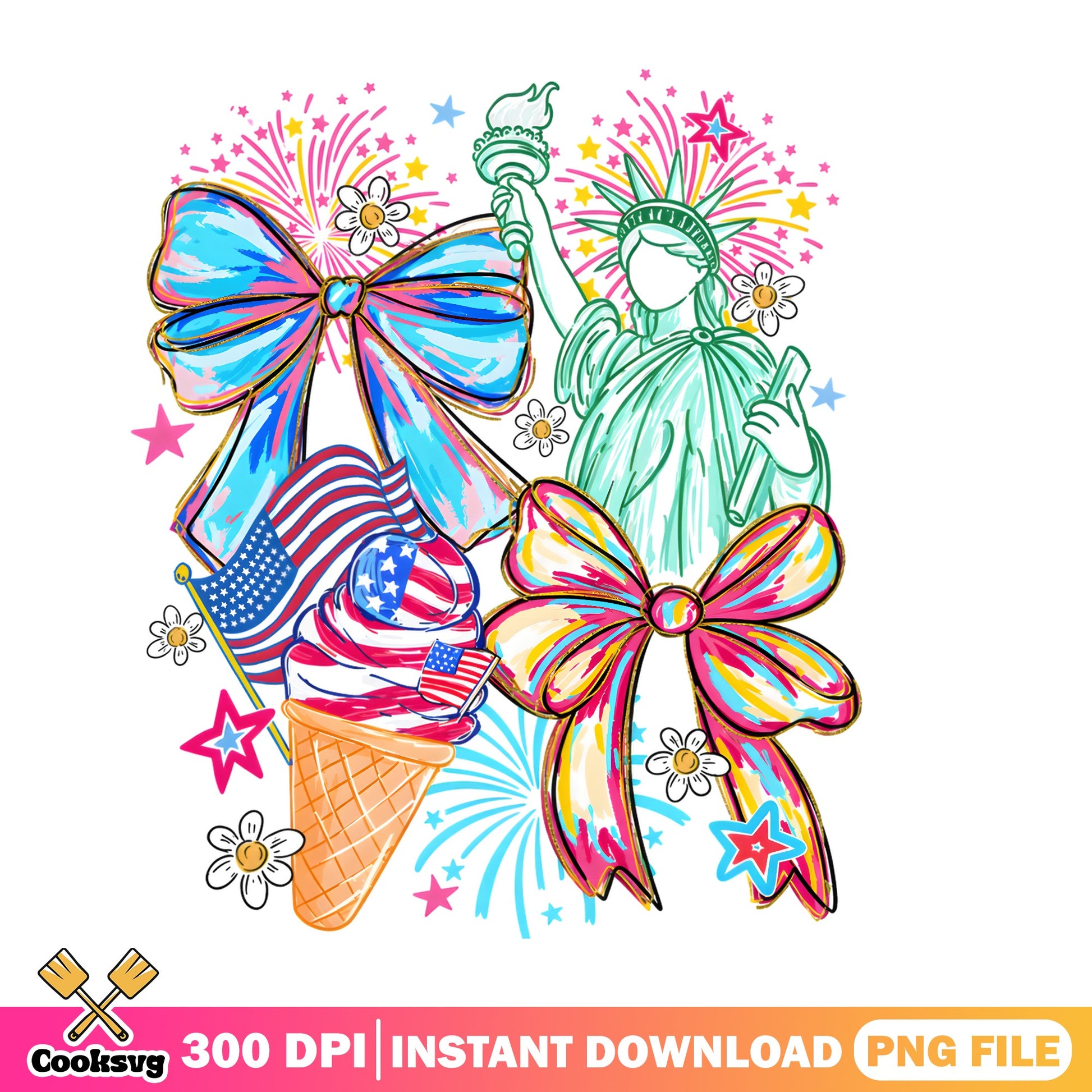 4th Of July Coquette Bow PNG, Statue Of Liberty PNG, Patriotic PNG