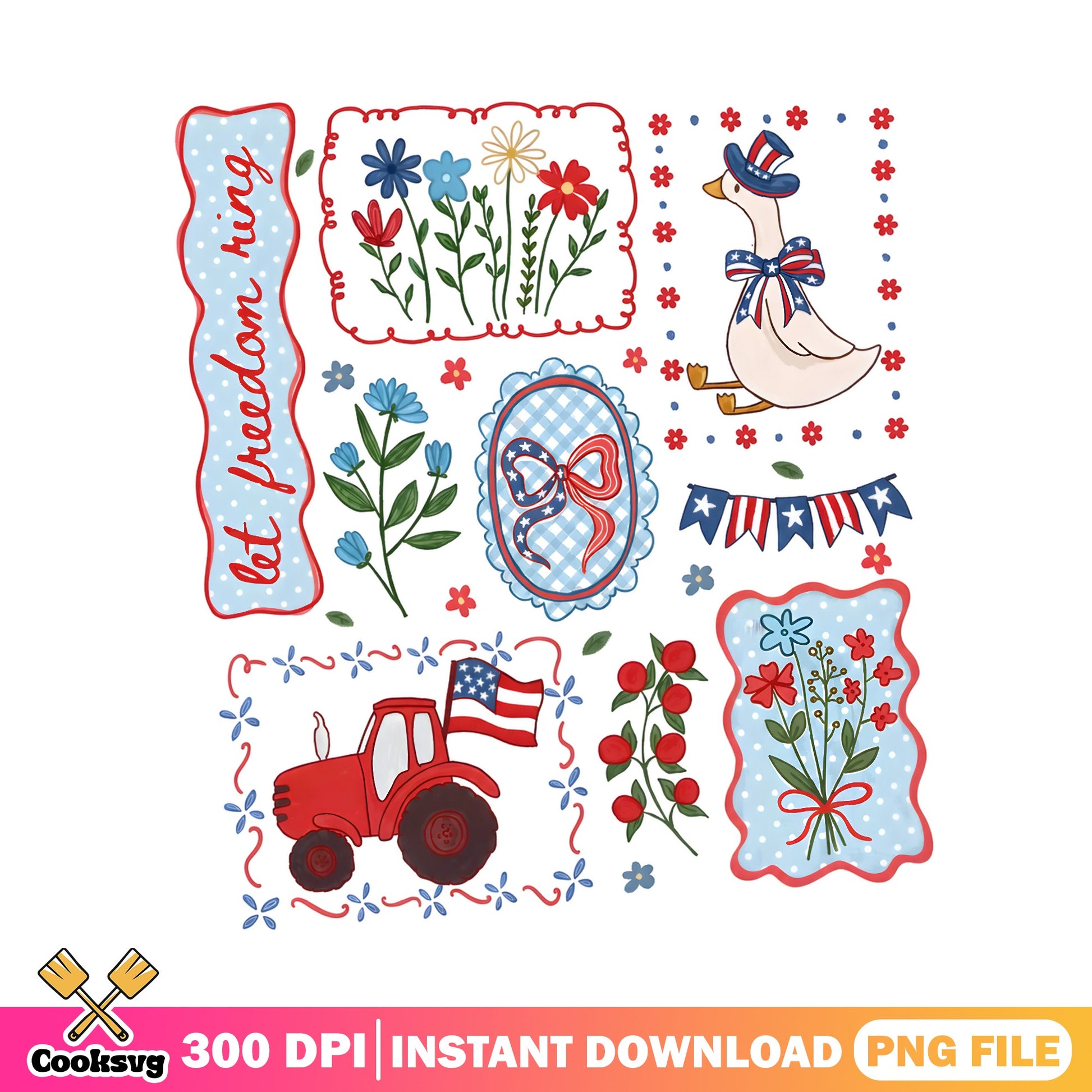 4th Of July Coquette PNG Bundle, Patriotic Floral PNG, America PNG