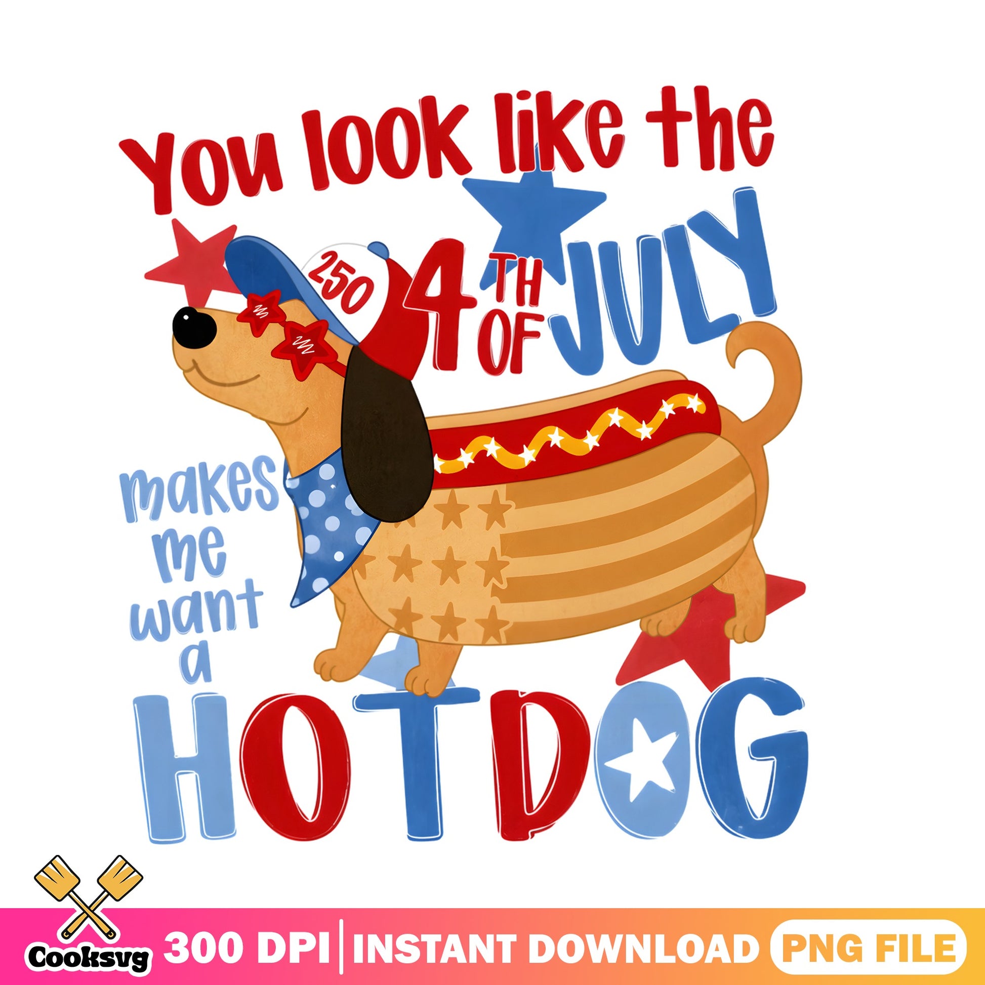 4th Of July Dachshund Hot Dog PNG, Funny Dog PNG, Patriotic PNG