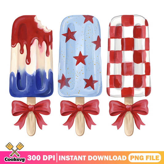 4th Of July Popsicle PNG, Patriotic Ice Cream Bow PNG, Summer PNG