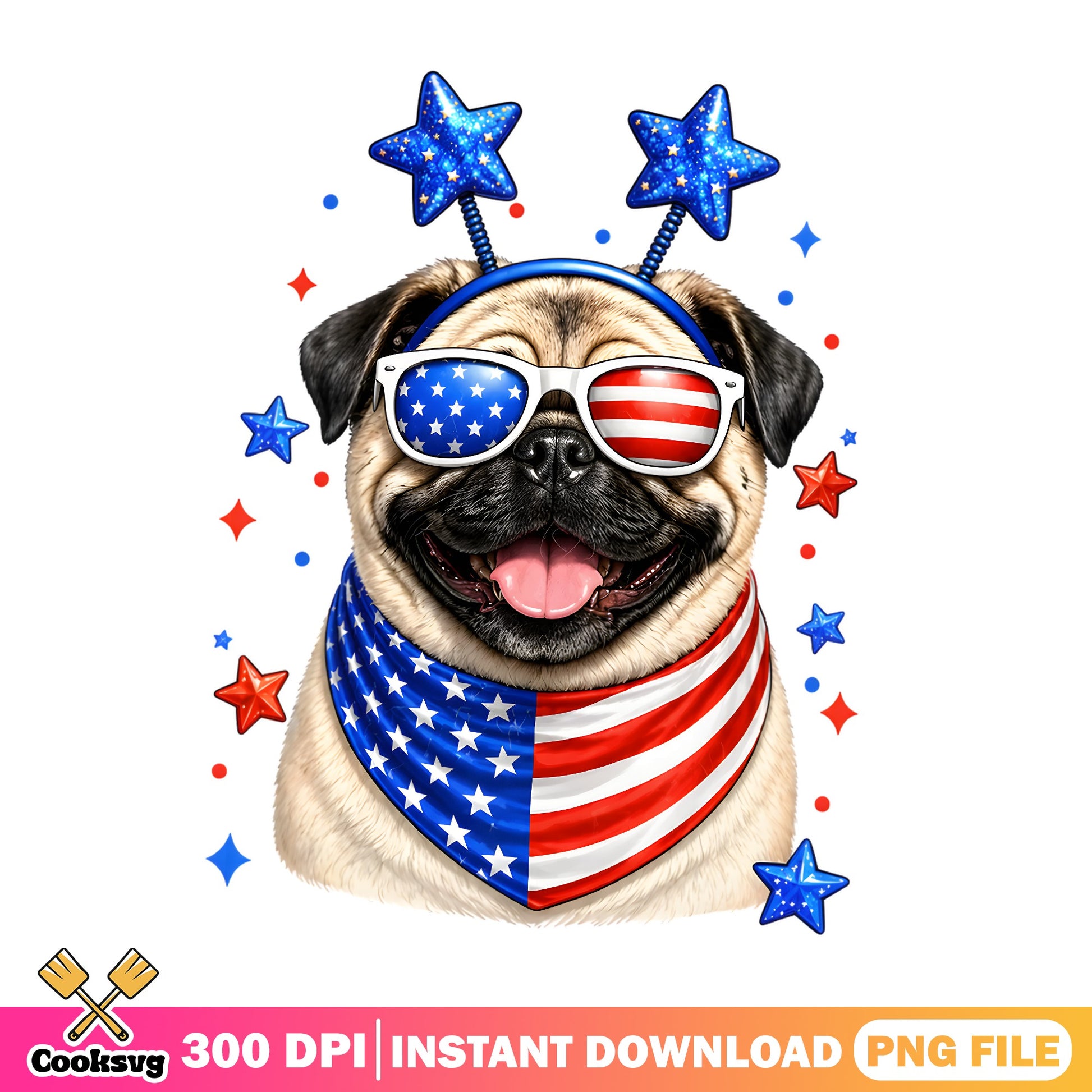 4th Of July Pug PNG, Patriotic Dog PNG, American Flag Pug PNG