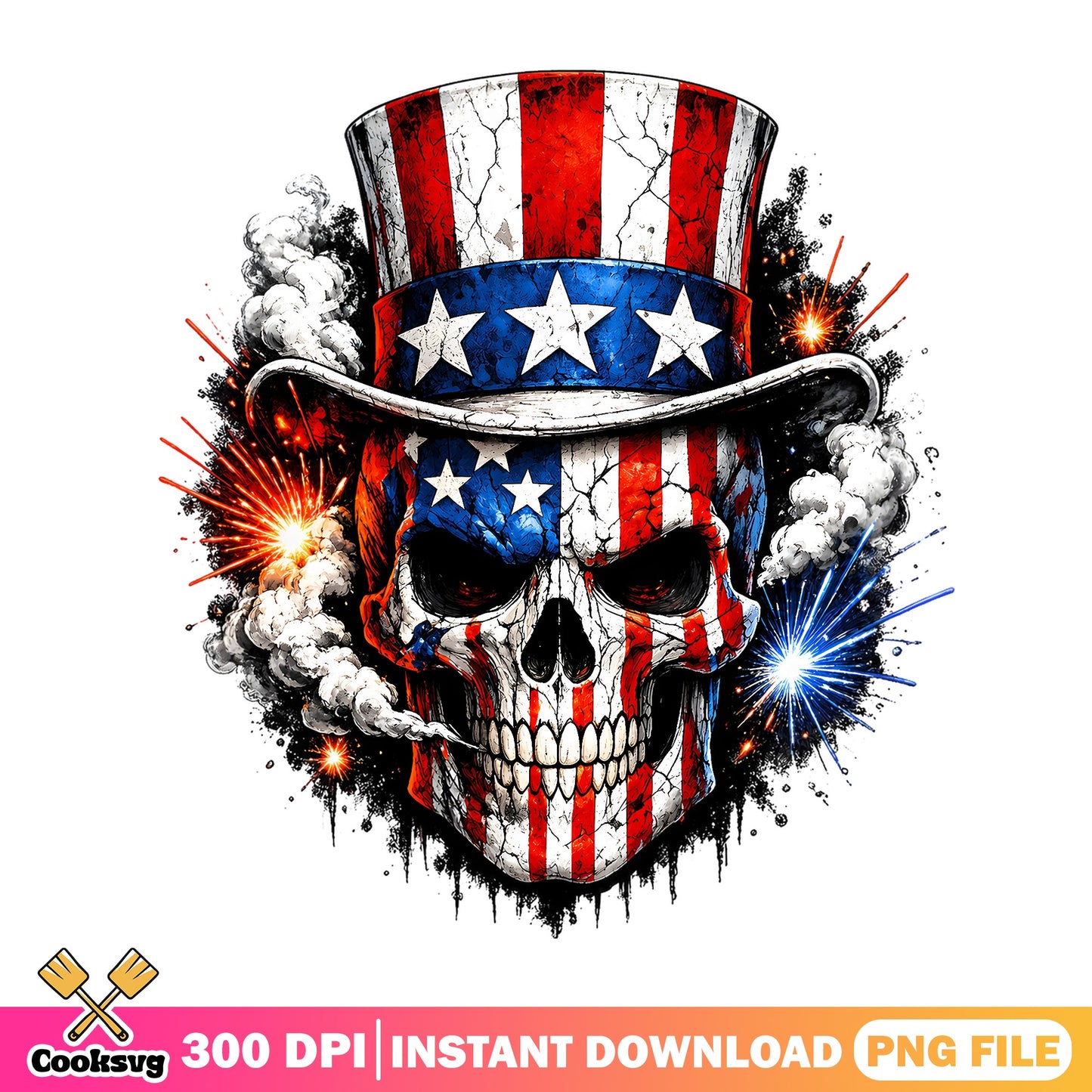 4th Of July Skull PNG, American Flag Skull PNG, Patriotic PNG