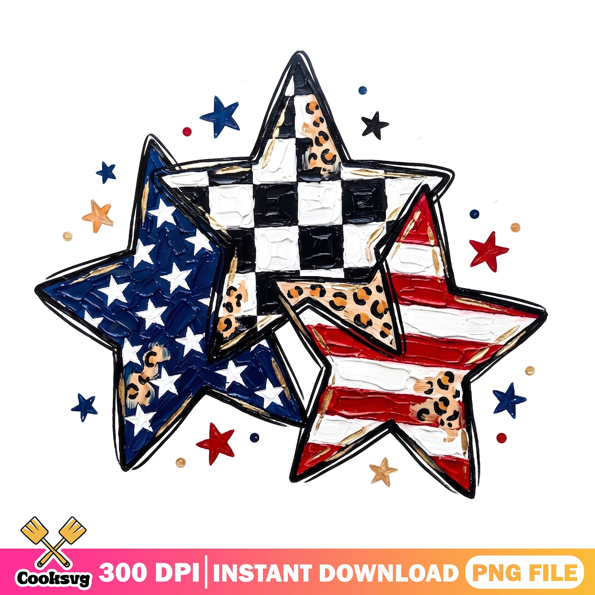 4th Of July Stars Leopard Checkered PNG, American Flag PNG, Patriotic PNG