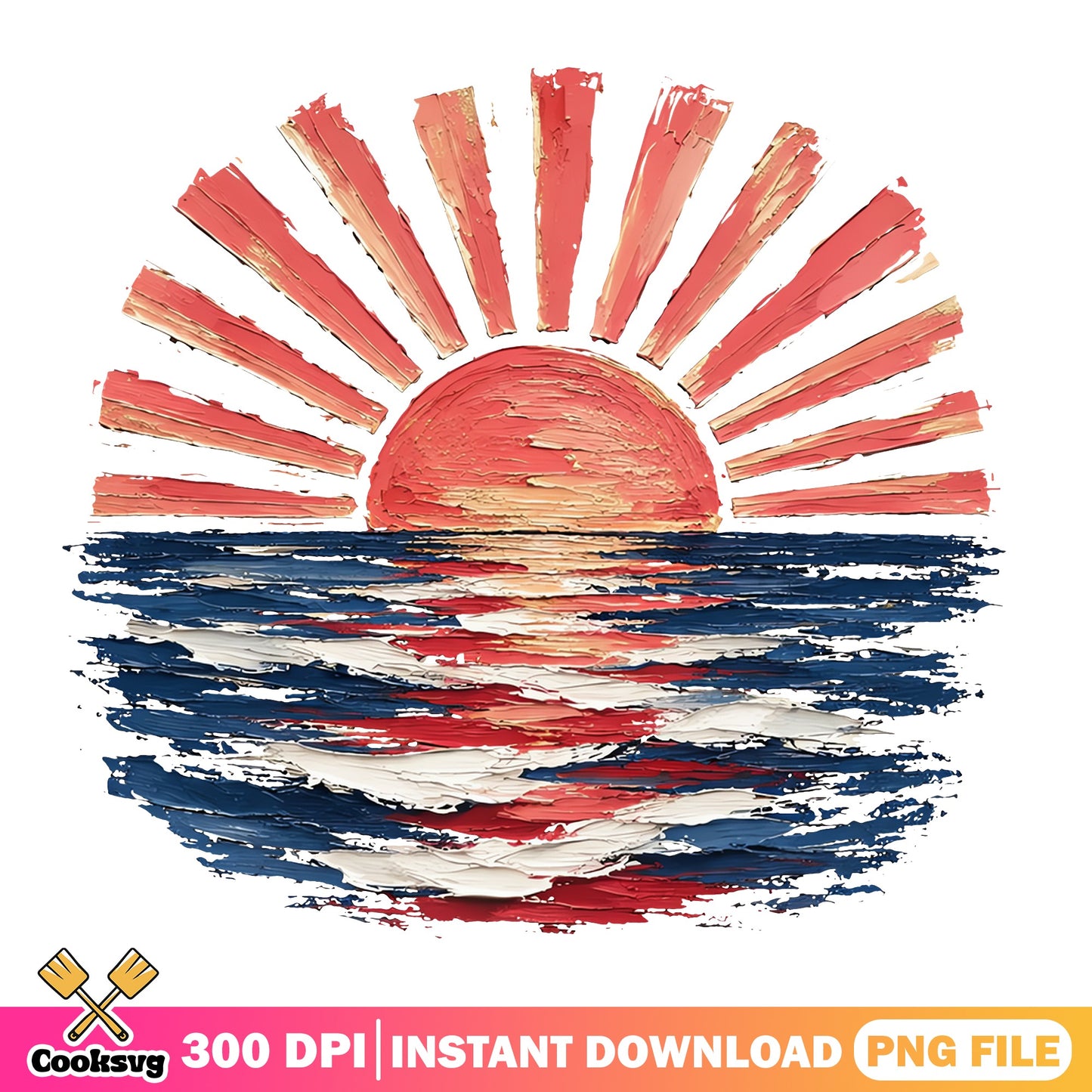 4th Of July Sunset Ocean PNG, Patriotic Sun PNG, America PNG