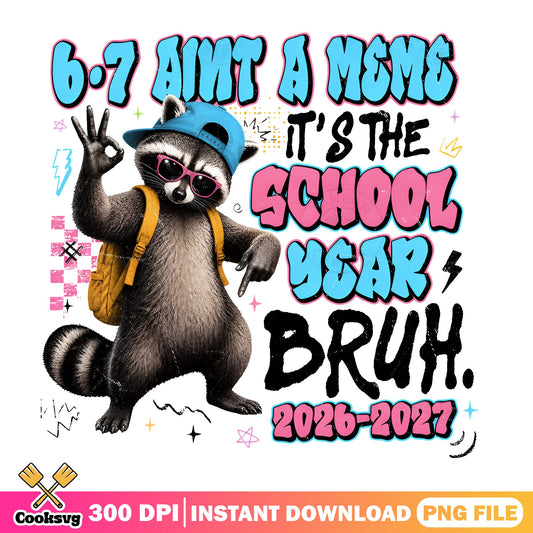 6-7 Aint A Meme School Year Bruh PNG, Raccoon PNG, Back To School PNG