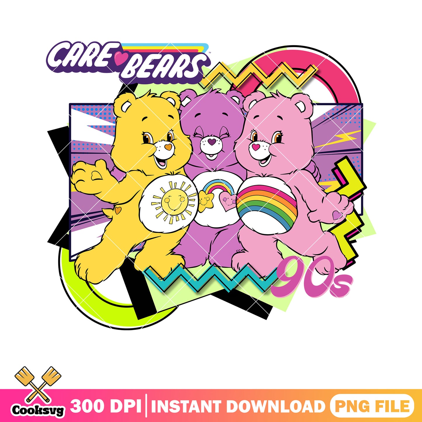 90s retro style png, classic cartoon png, Care Bears 90s​ png
