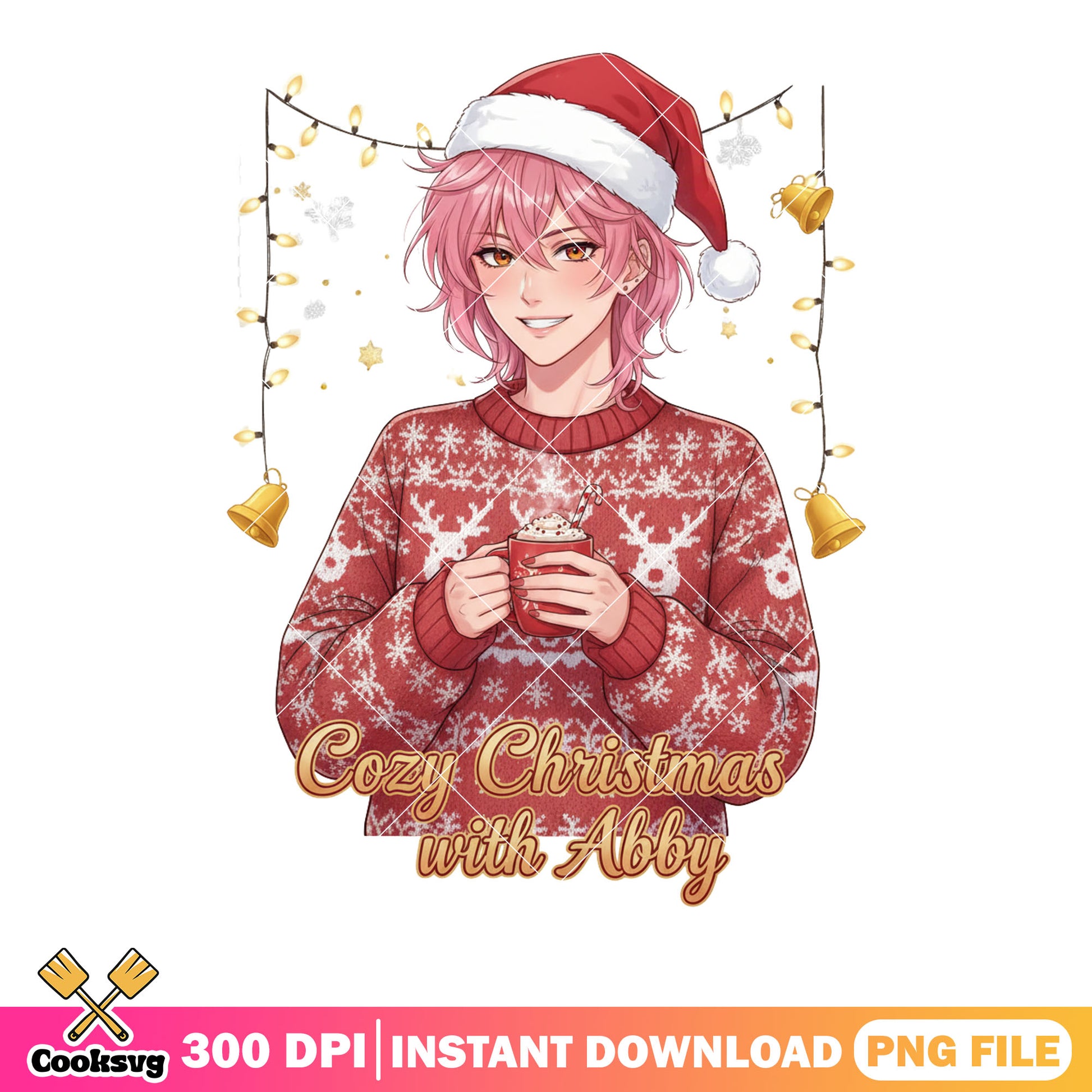 Abby string light christmas png, abby saja boys png, santa hat png