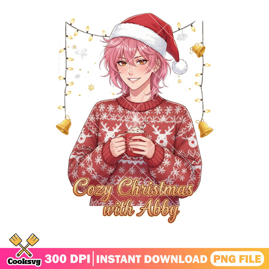 Abby string light christmas png, abby saja boys png, santa hat png