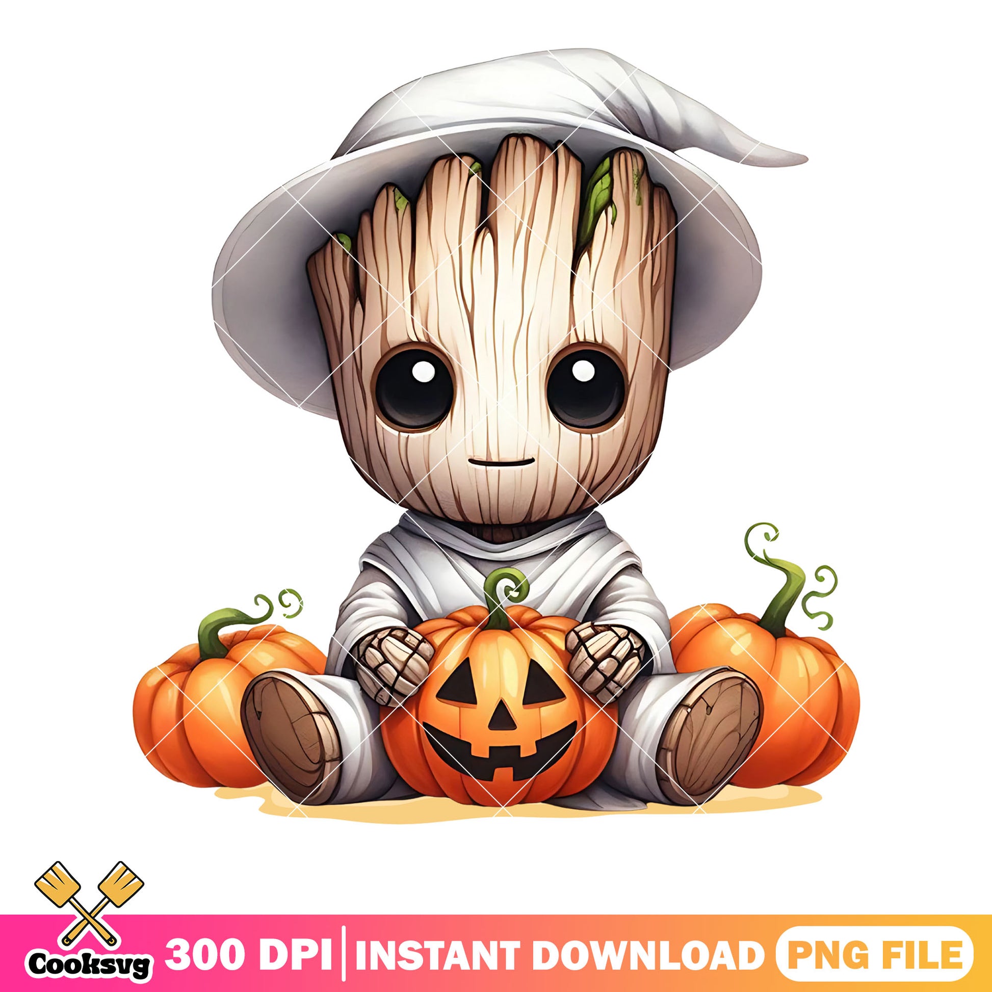 Adorable groots baby png, jack o lantern png, sega halloween png