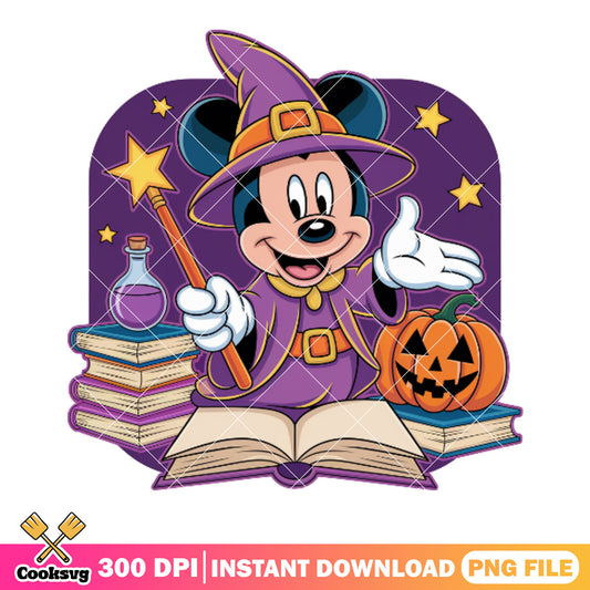 Adorable mickey witch png, magican staff png, jack o lantern png