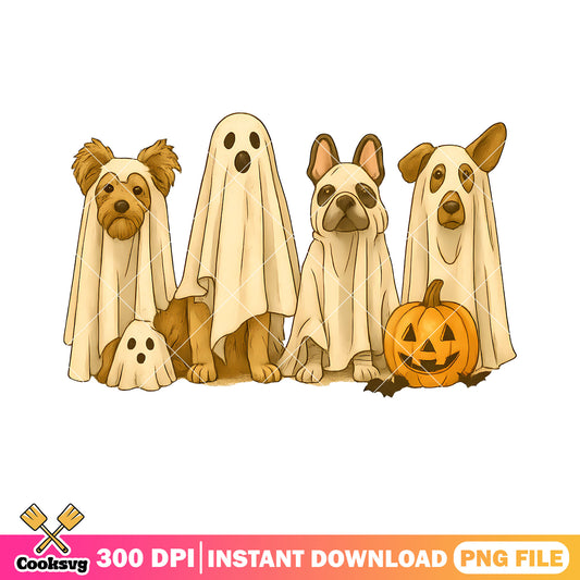 Adorble dog costume ghost png, jack o lantern png, scary halloween night png