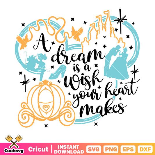 A dream is a wish your heart makes svg, disney castle mickey head​ svg