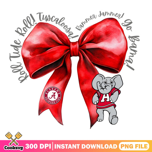 Alabama Crimson Tide Bow PNG, Roll Tide Elephant PNG, Bama PNG