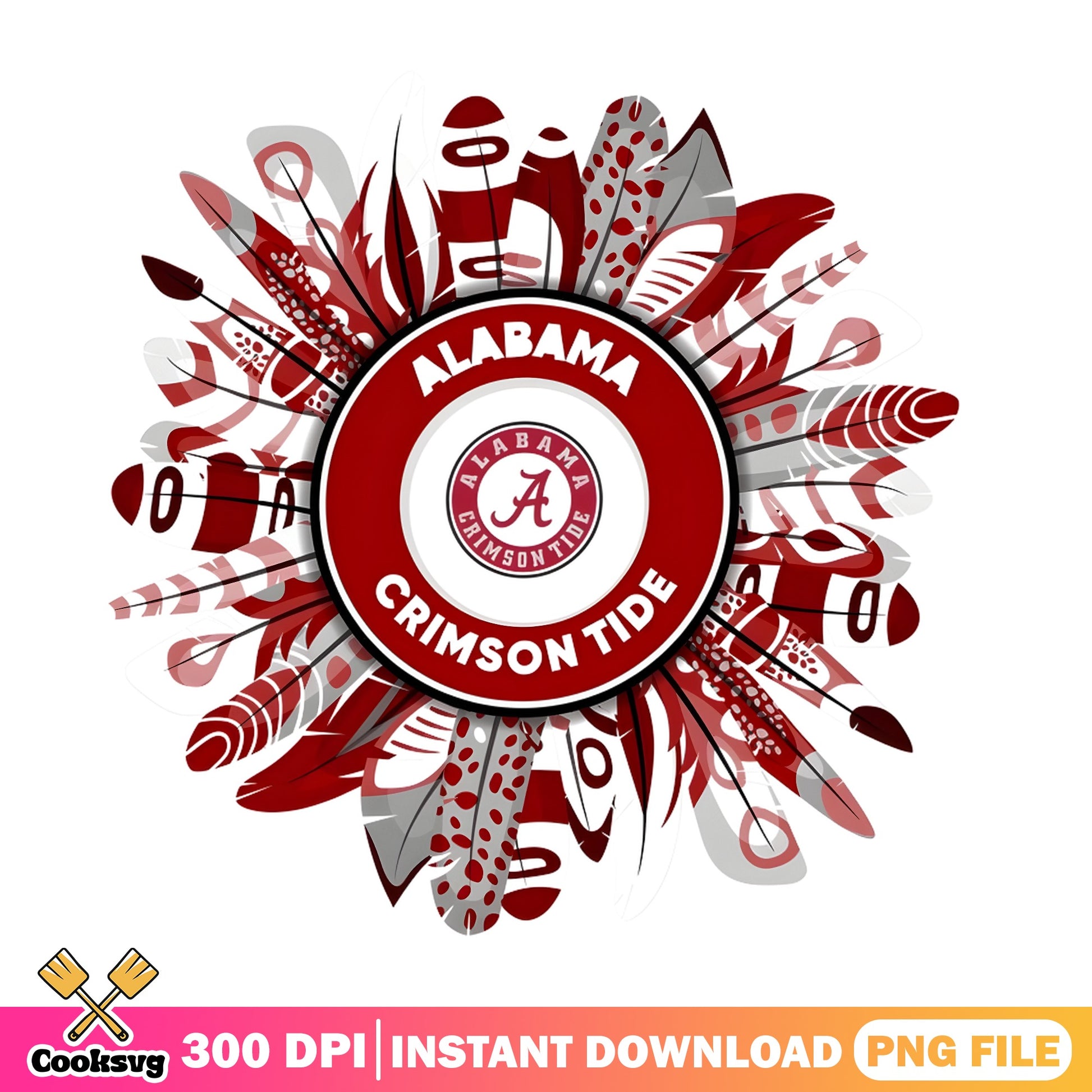 Alabama Crimson Tide Feather Flower PNG, Football Team PNG, NCAA PNG