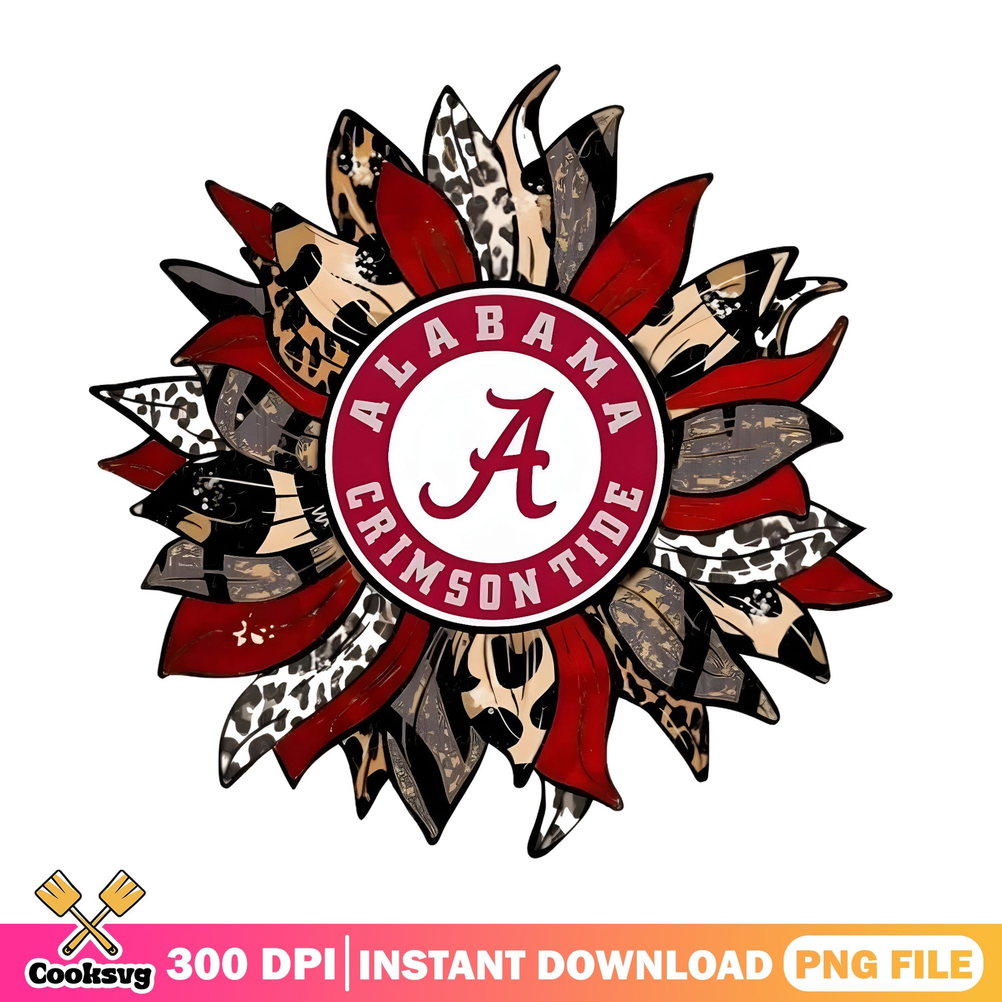 Alabama Crimson Tide Sunflower Leopard PNG, Football PNG, NCAA PNG