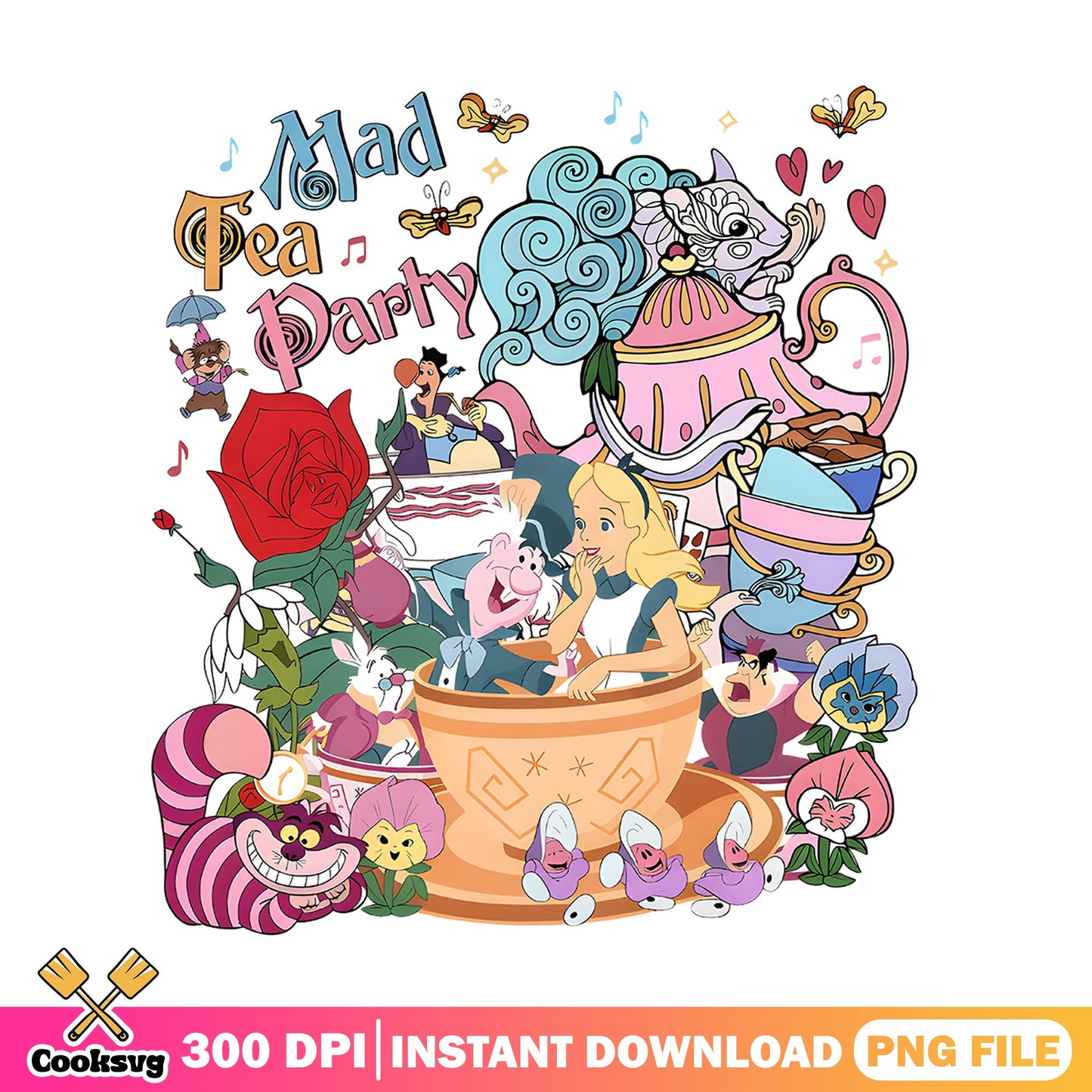 Alice In Wonderland Mad Tea Party PNG, Disney PNG, Cheshire Cat PNG