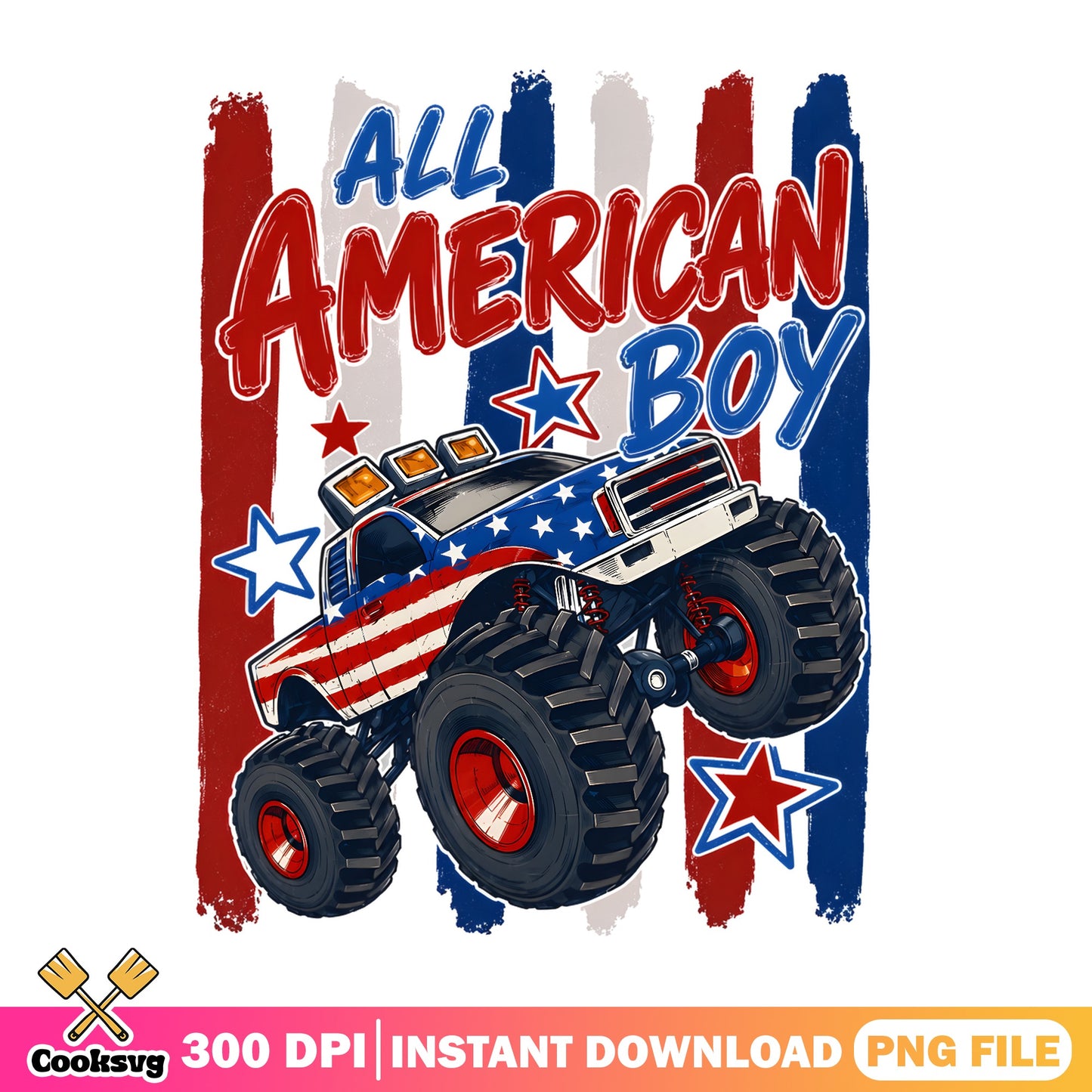 All American Boy Monster Truck PNG, 4th Of July PNG, Kids PNG