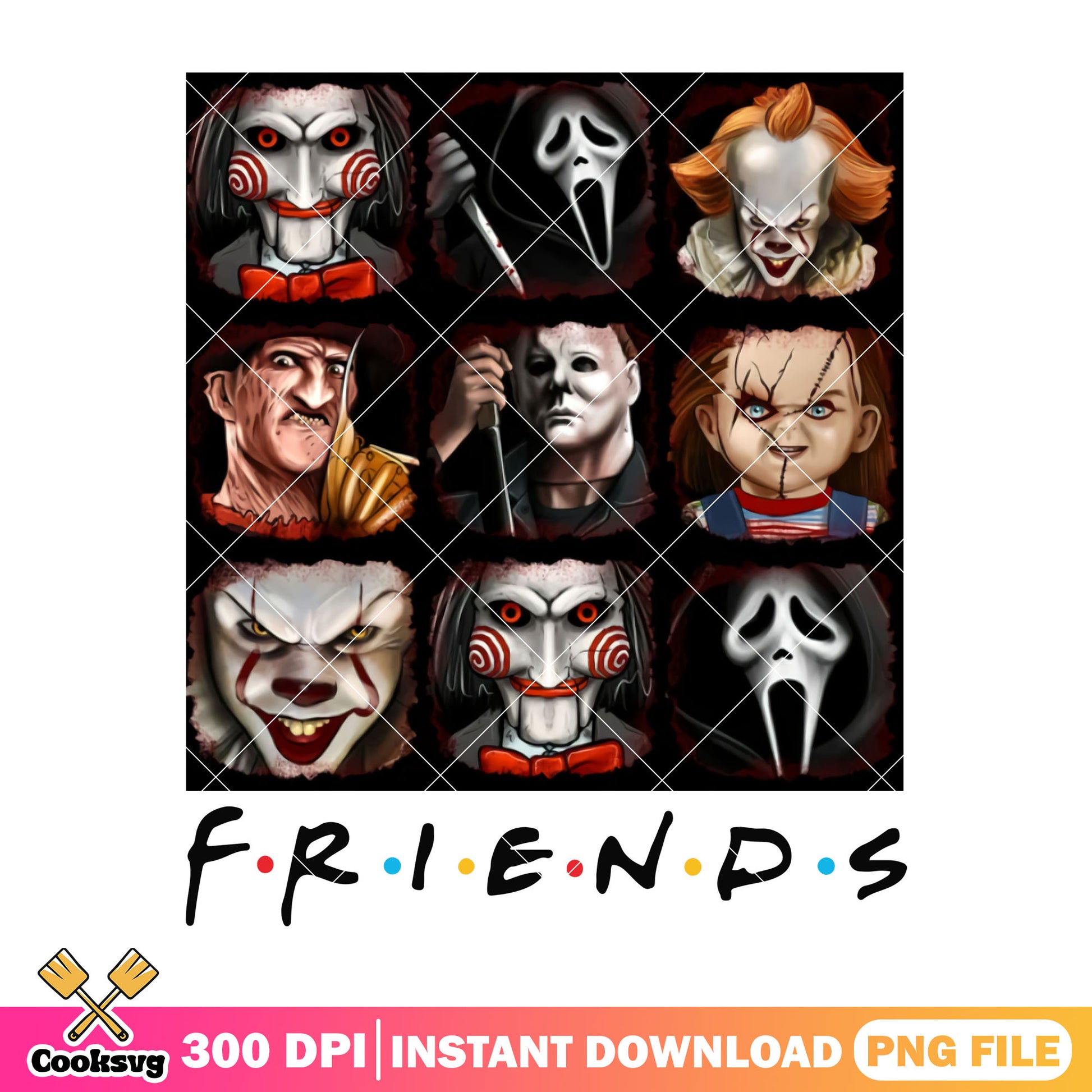 All casts of horror movies design png, scary friends png, halloween png