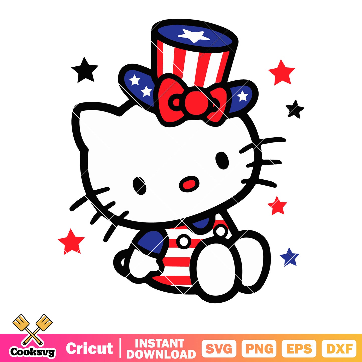 America Hello kitty svg, red bow tie svg, starry night svg