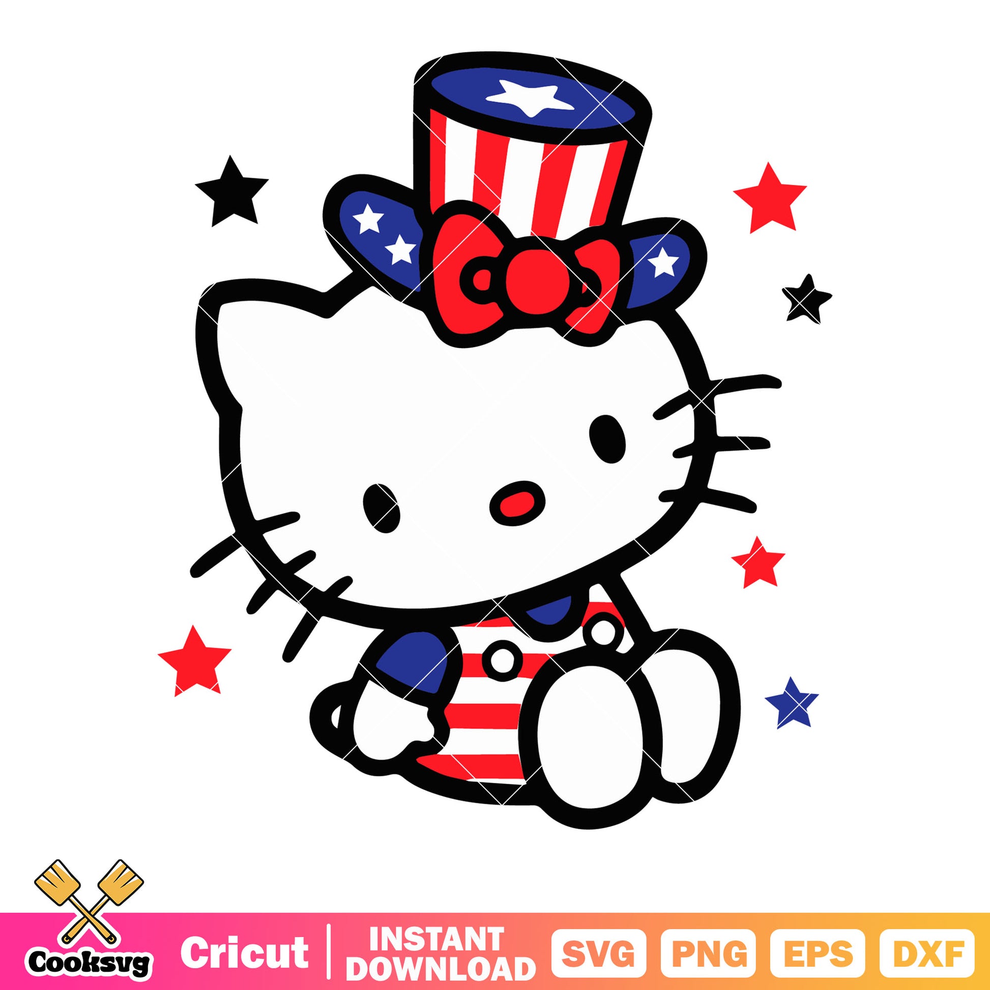 America Hello kitty svg, red bow tie svg, starry night svg