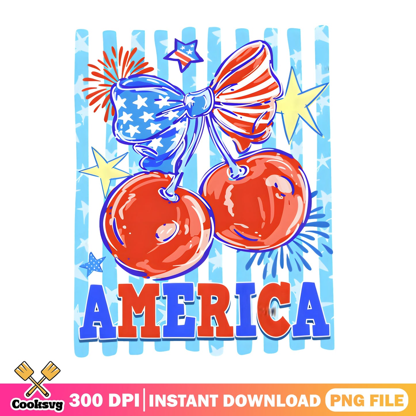 America Cherry Coquette Bow PNG, 4th Of July PNG, Patriotic PNG