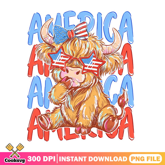 America Highland Cow PNG, 4th Of July PNG, Patriotic Cow PNG