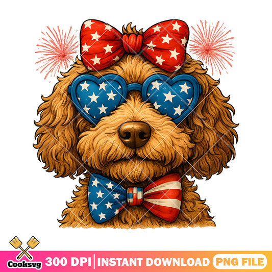 America cute dog design png, america dog png, bow tie america png