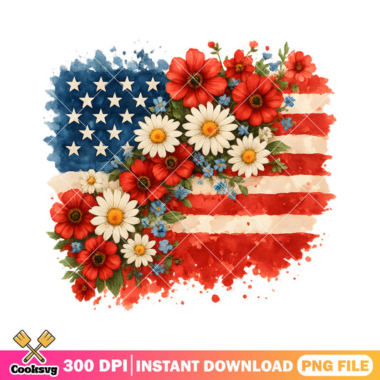 America flag and flower design png, america flag png, flower america png