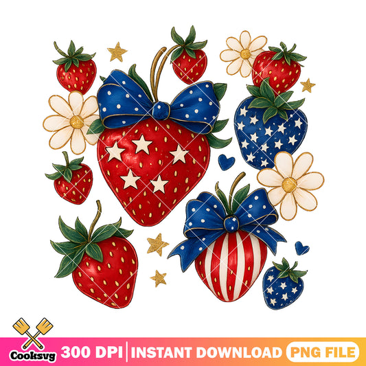 America strawberry and flower design png, strawberry america​ png