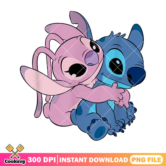 Angel and stitch hug together png, angel stitch png, stitch love png