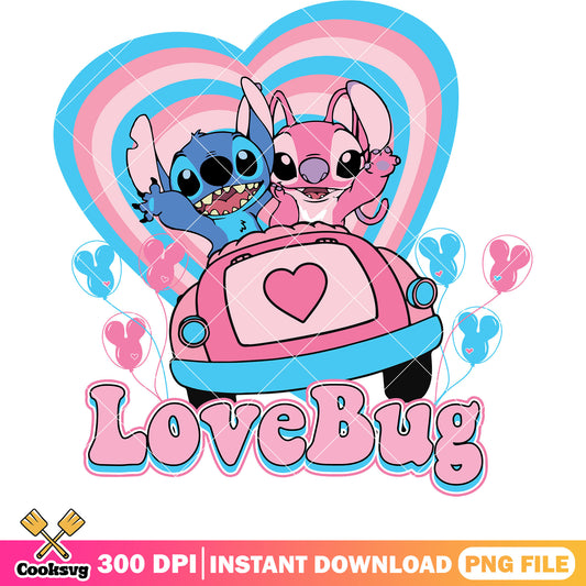 Angel and stitch love bug png, love bug valentine png, stitch valentine png