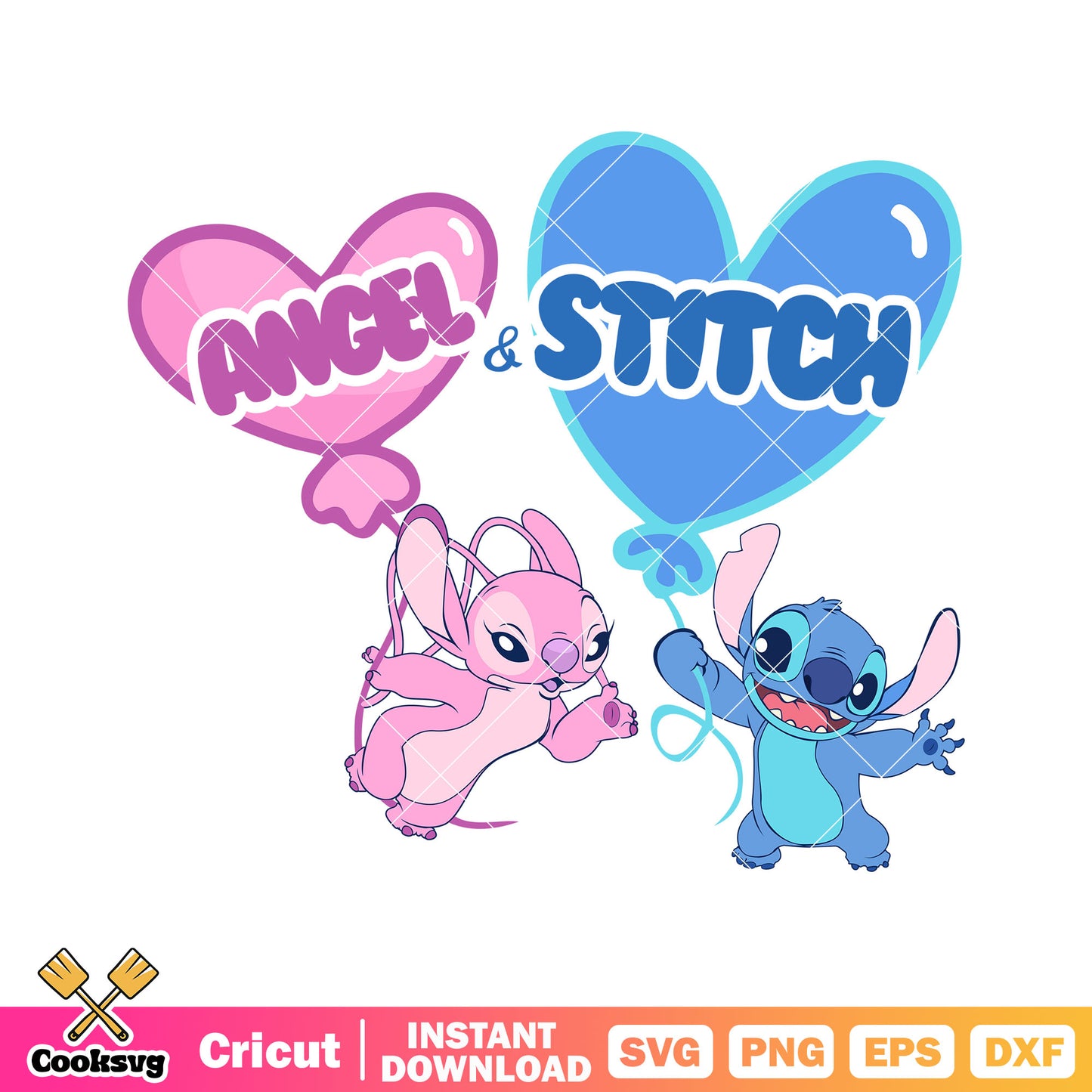 Angel and stitch valentine balloon svg, disney valentine svg