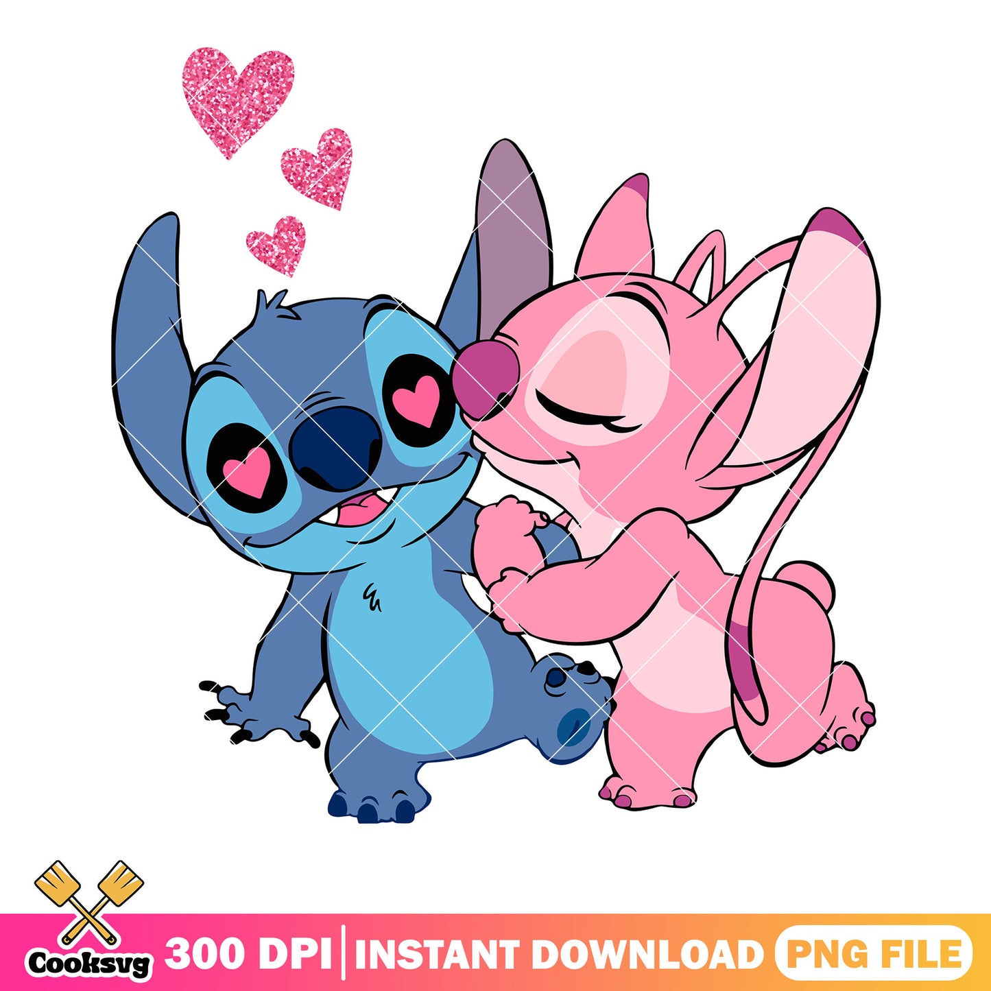Angel kiss stitch valentines png, love vibes png, valentine vibes png