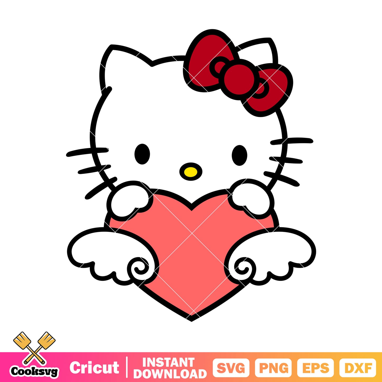 Angel wing love hello kitty svg, angel valentine svg, hello kitty svg